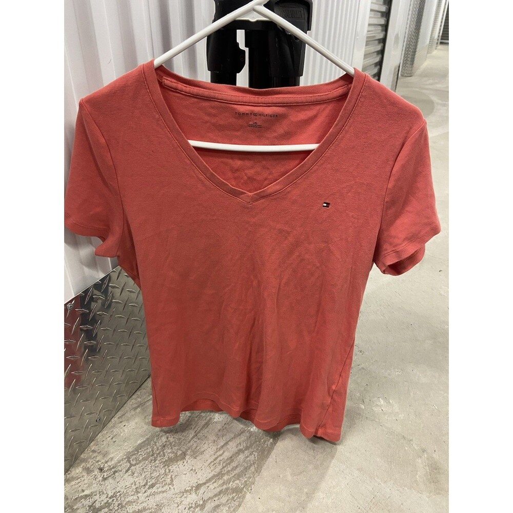 Medium Tommy Hilfiger Orange Coral Short Sleeve Tee T Shirt Cotton Size L